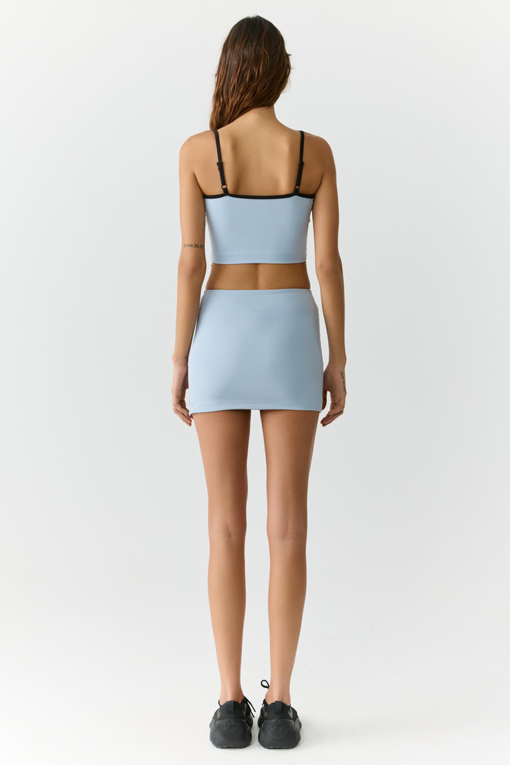 MARIA Kadın Şerit Biye Detaylı Yırtmaçlı Yumuşacık Açık Mavi Etek