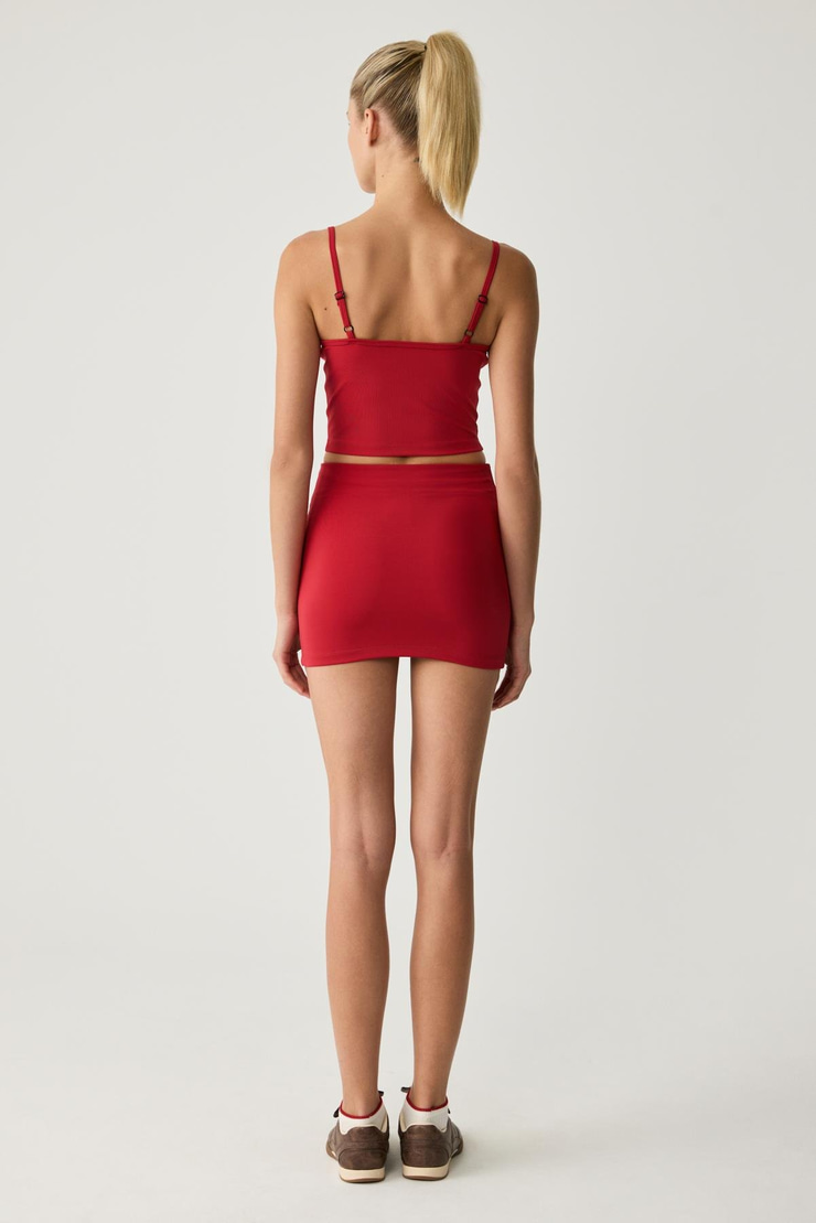 MARIA Kadın Şerit Biye Detaylı Yırtmaçlı Yumuşacık Kırmızı Etek