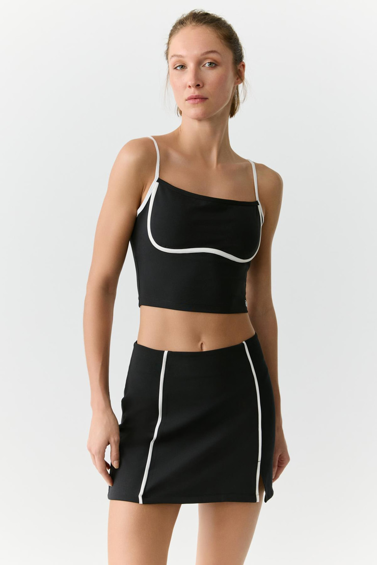 MARIA Kadın Şerit Biye Detaylı Yırtmaçlı Yumuşacık Siyah Etek