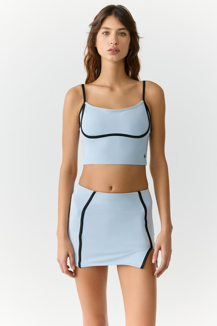 MARIA Kadın Şerit Biye Detaylı Yırtmaçlı Yumuşacık Açık Mavi Etek