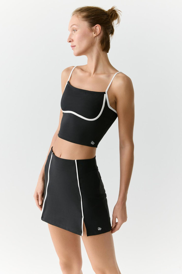 MARIA Kadın Şerit Biye Detaylı Yırtmaçlı Yumuşacık Siyah Etek