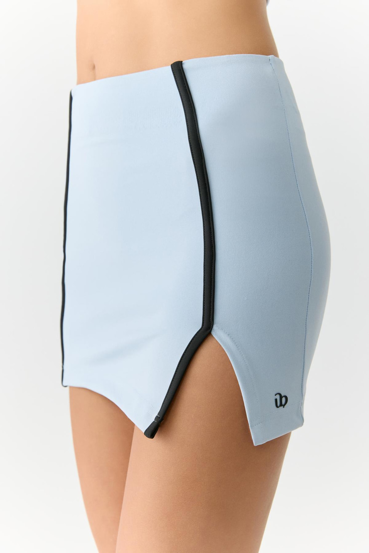 MARIA Kadın Şerit Biye Detaylı Yırtmaçlı Yumuşacık Açık Mavi Etek