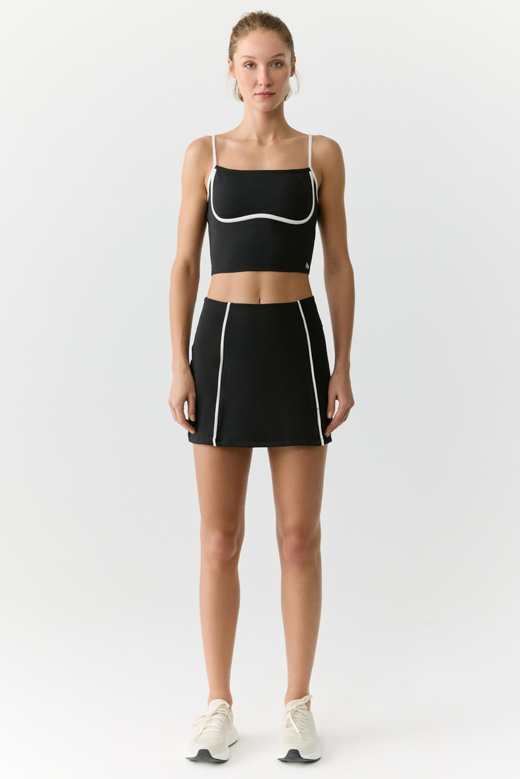 MARIA Kadın Şerit Biye Detaylı Yırtmaçlı Yumuşacık Siyah Etek