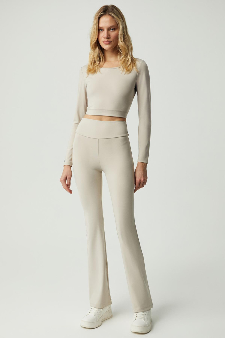 MARION Kadın Geniş Yaka Uzun Kollu Sportwear Taş Rengi Büstiyer