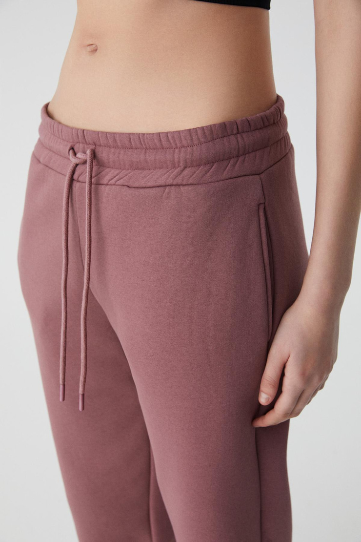 MARITZA Kadın İçi Polarlı %100 Organik Pamuklu Beli Paçası Lastikli Relaxed Mürdüm Eşofman Altı