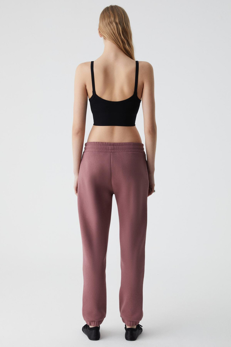 MARITZA Kadın İçi Polarlı %100 Organik Pamuklu Beli Paçası Lastikli Relaxed Mürdüm Eşofman Altı