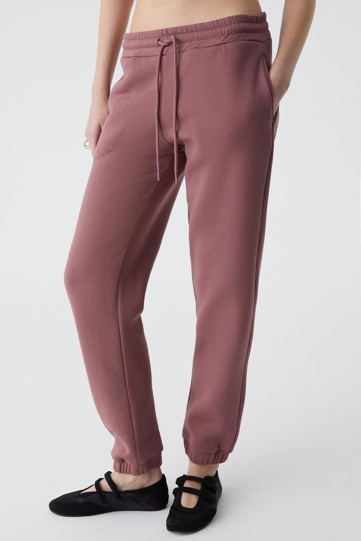 MARITZA Kadın İçi Polarlı %100 Organik Pamuklu Beli Paçası Lastikli Relaxed Mürdüm Eşofman Altı