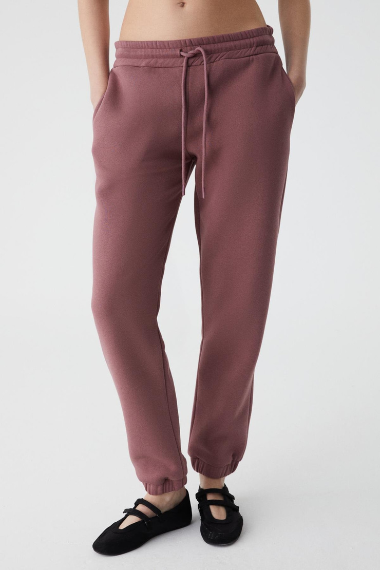 MARITZA Kadın İçi Polarlı %100 Organik Pamuklu Beli Paçası Lastikli Relaxed Mürdüm Eşofman Altı