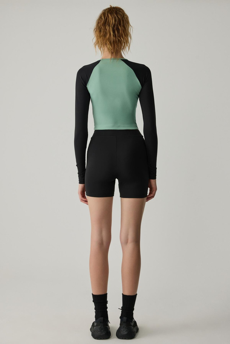 MARRY Kadın Kontrast Parçalı Kısa Siyah-Granit Yeşili Şort