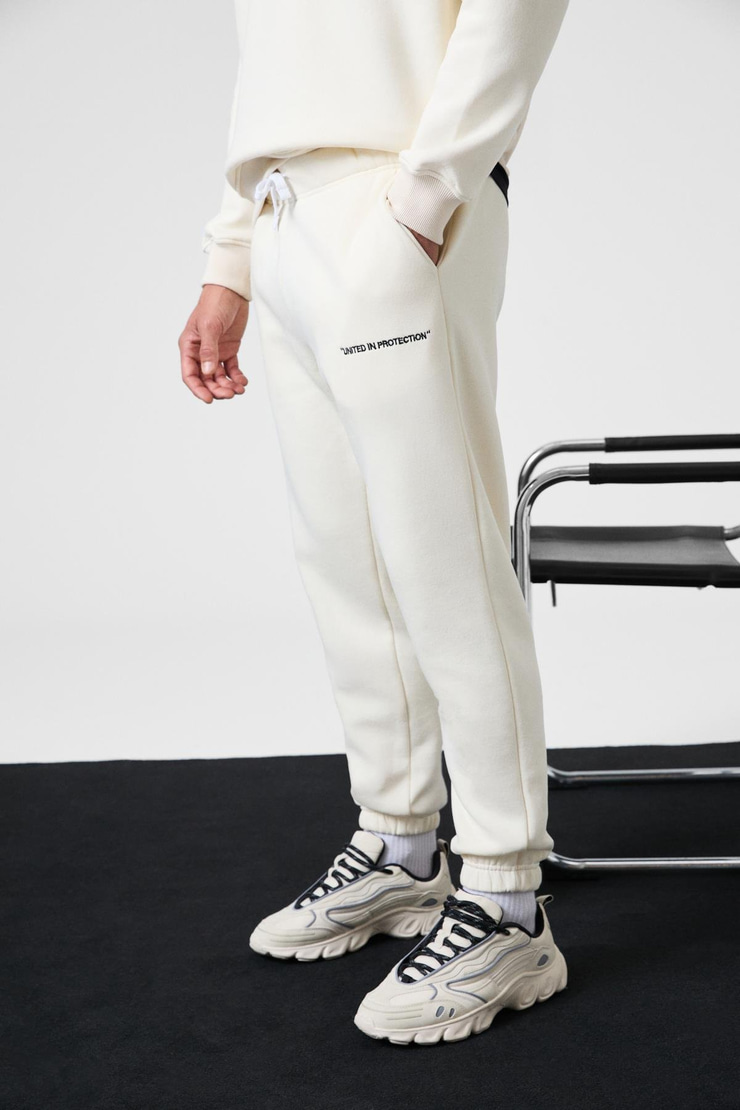 MARSHALL Erkek Pamuklu İçi Polarlı Nakışlı Relaxed Ekru Eşofman Takımı