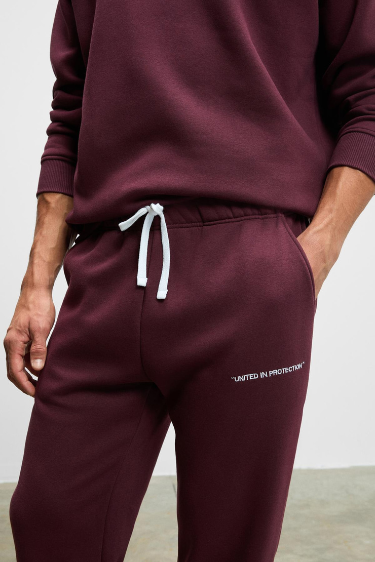 MARSHALL Erkek Pamuklu İçi Polarlı Nakışlı Relaxed Koyu Bordo Eşofman Takımı