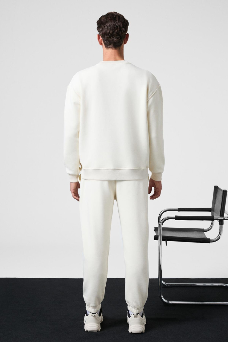 MARSHALL Erkek Pamuklu İçi Polarlı Nakışlı Relaxed Ekru Eşofman Takımı