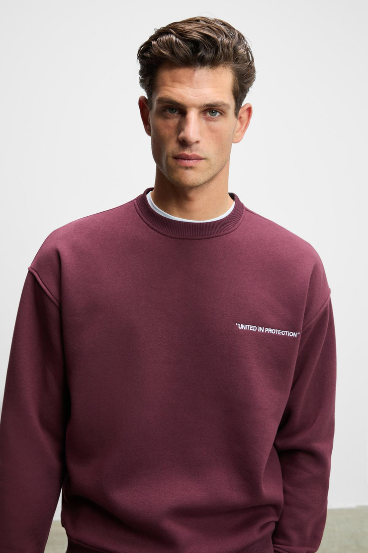 MARSHALL Erkek Pamuklu İçi Polarlı Nakışlı Relaxed Koyu Bordo Eşofman Takımı