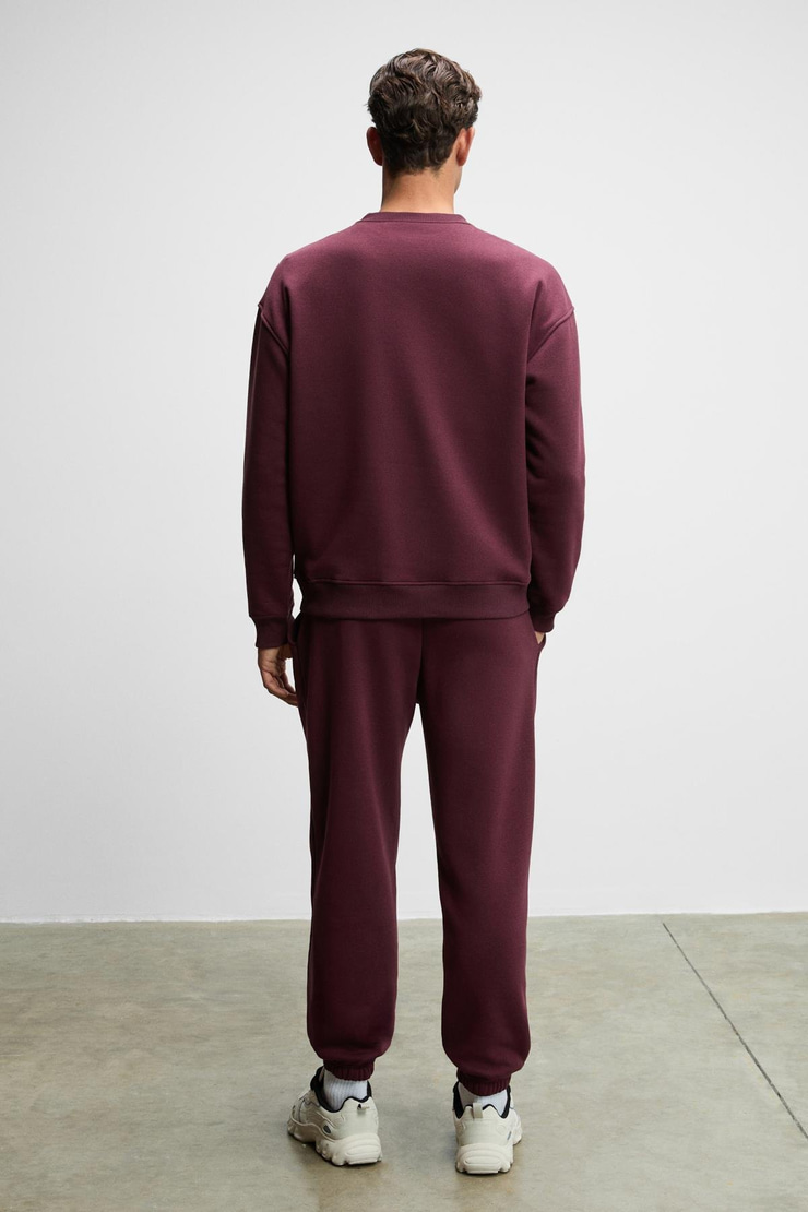 MARSHALL Erkek Pamuklu İçi Polarlı Nakışlı Relaxed Koyu Bordo Eşofman Takımı