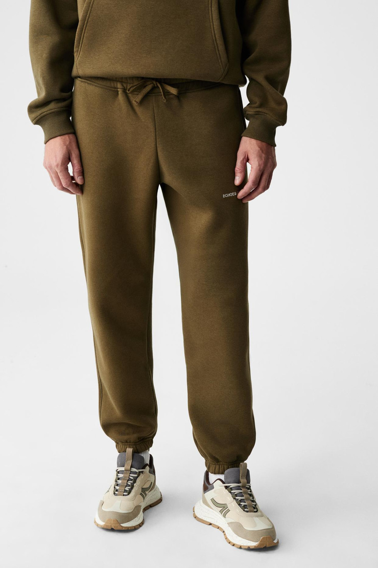 MARSHALLHOODIE Erkek Pamuklu İçi Polarlı Nakışlı Relaxed Haki Eşofman Takımı