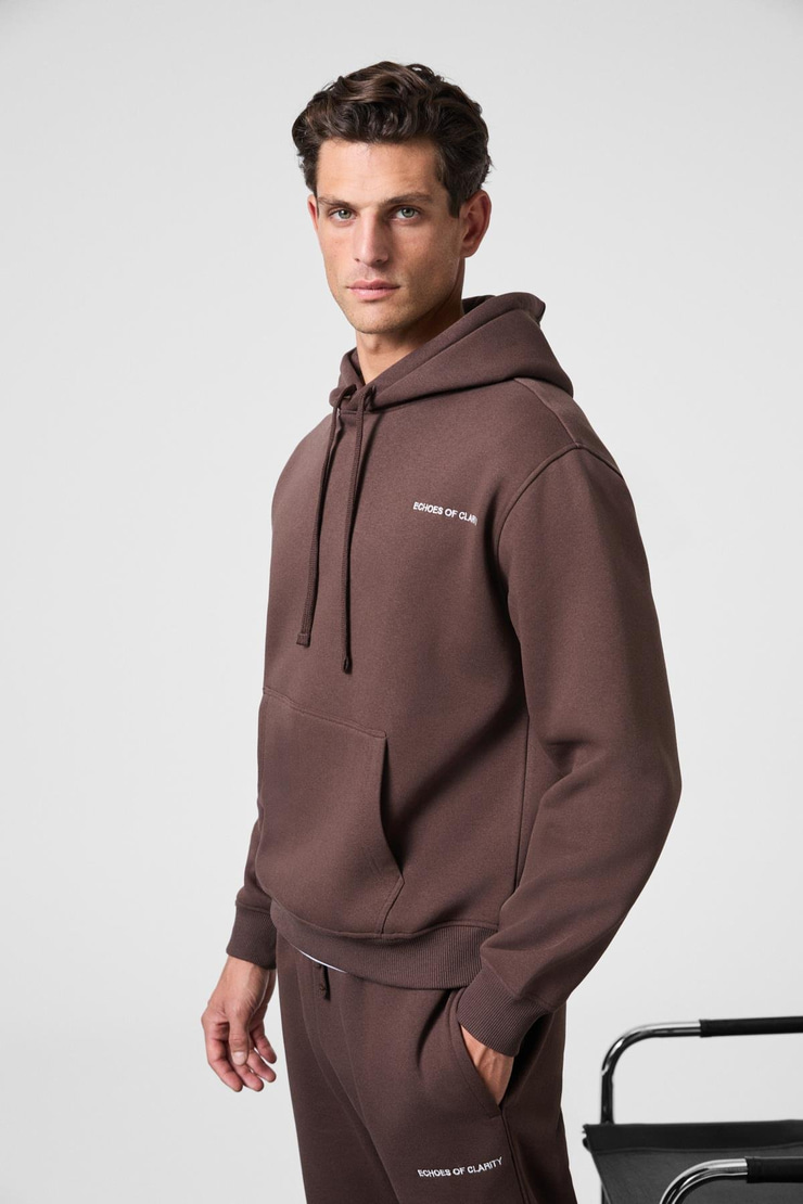 MARSHALLHOODIE Erkek Pamuklu İçi Polarlı Nakışlı Relaxed Kahverengi Eşofman Takımı