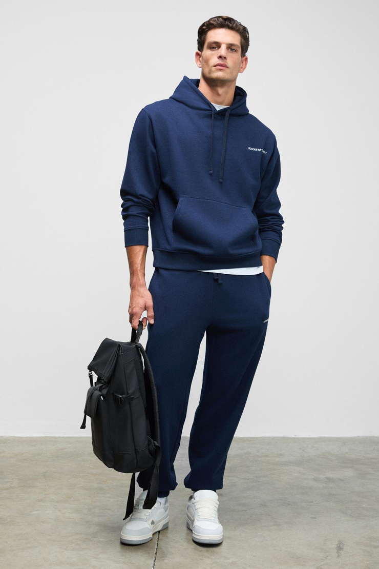 MARSHALLHOODIE Erkek Pamuklu İçi Polarlı Nakışlı Relaxed Koyu Lacivert Eşofman Takımı