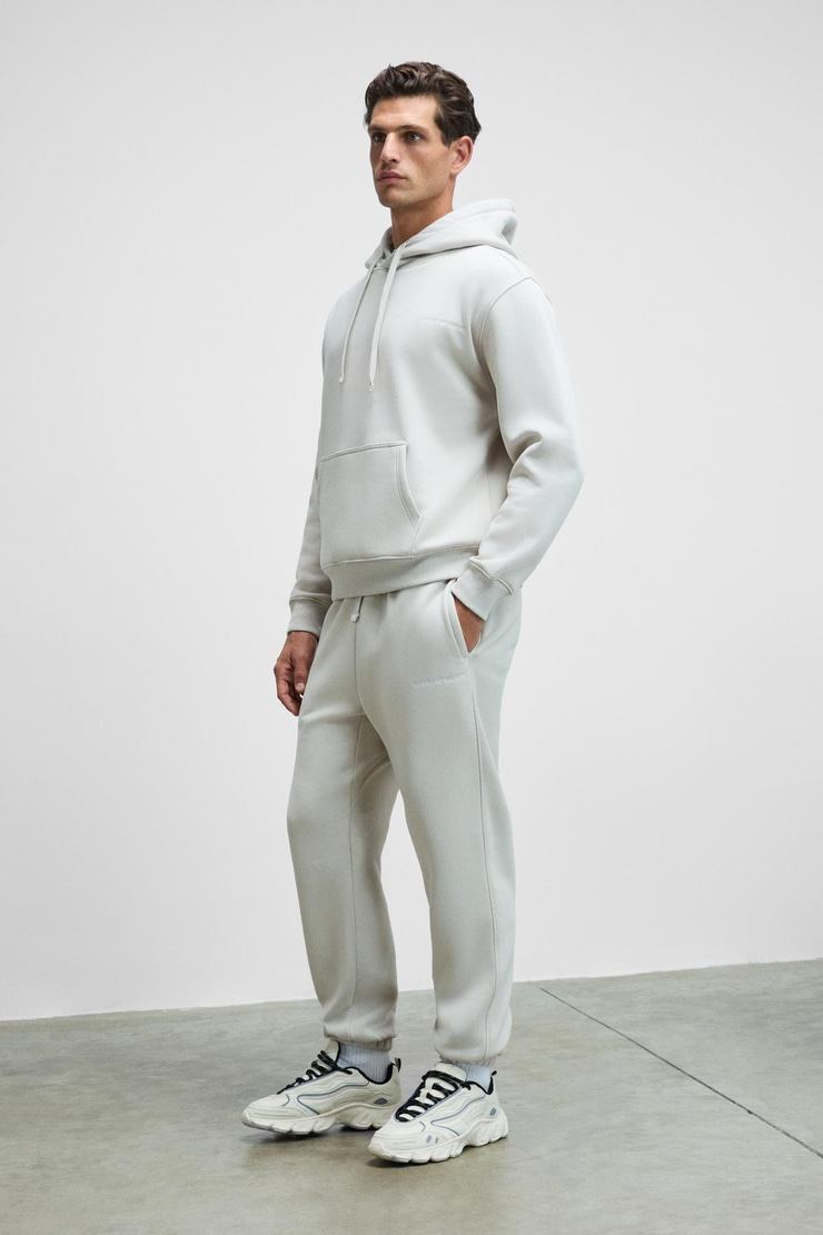 MARSHALLHOODIE Erkek Pamuklu İçi Polarlı Nakışlı Relaxed Gri Eşofman Takımı