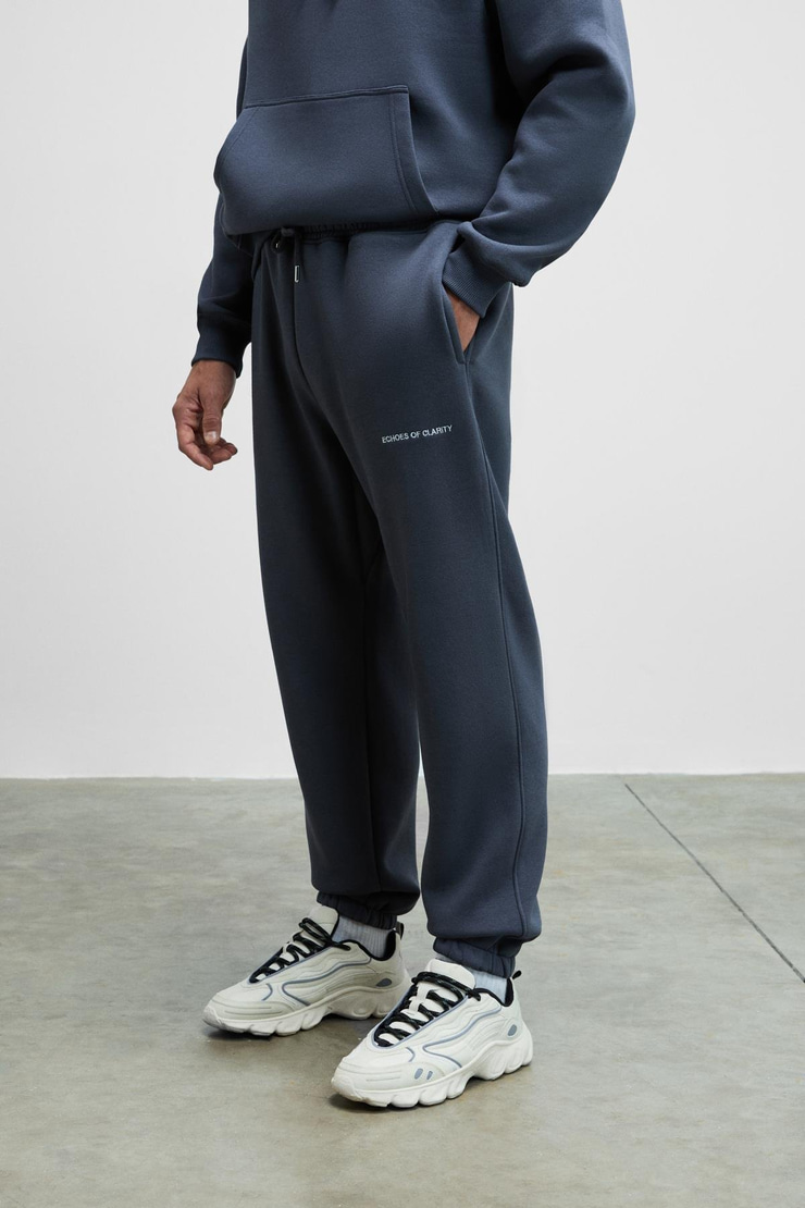 MARSHALLHOODIE Erkek Pamuklu İçi Polarlı Nakışlı Relaxed Koyu Gri Eşofman Takımı