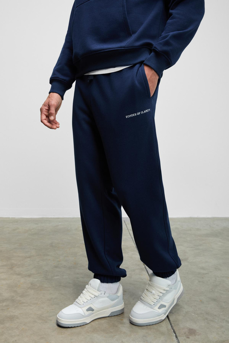 MARSHALLHOODIE Erkek Pamuklu İçi Polarlı Nakışlı Relaxed Koyu Lacivert Eşofman Takımı