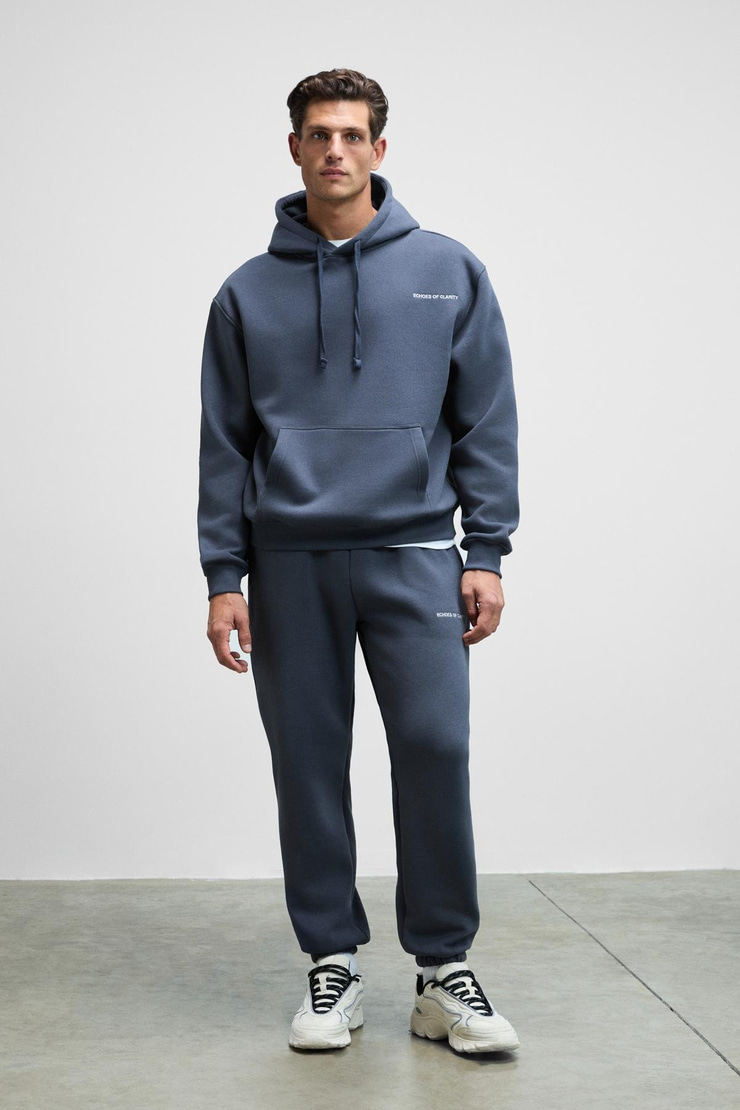 MARSHALLHOODIE Erkek Pamuklu İçi Polarlı Nakışlı Relaxed Koyu Gri Eşofman Takımı