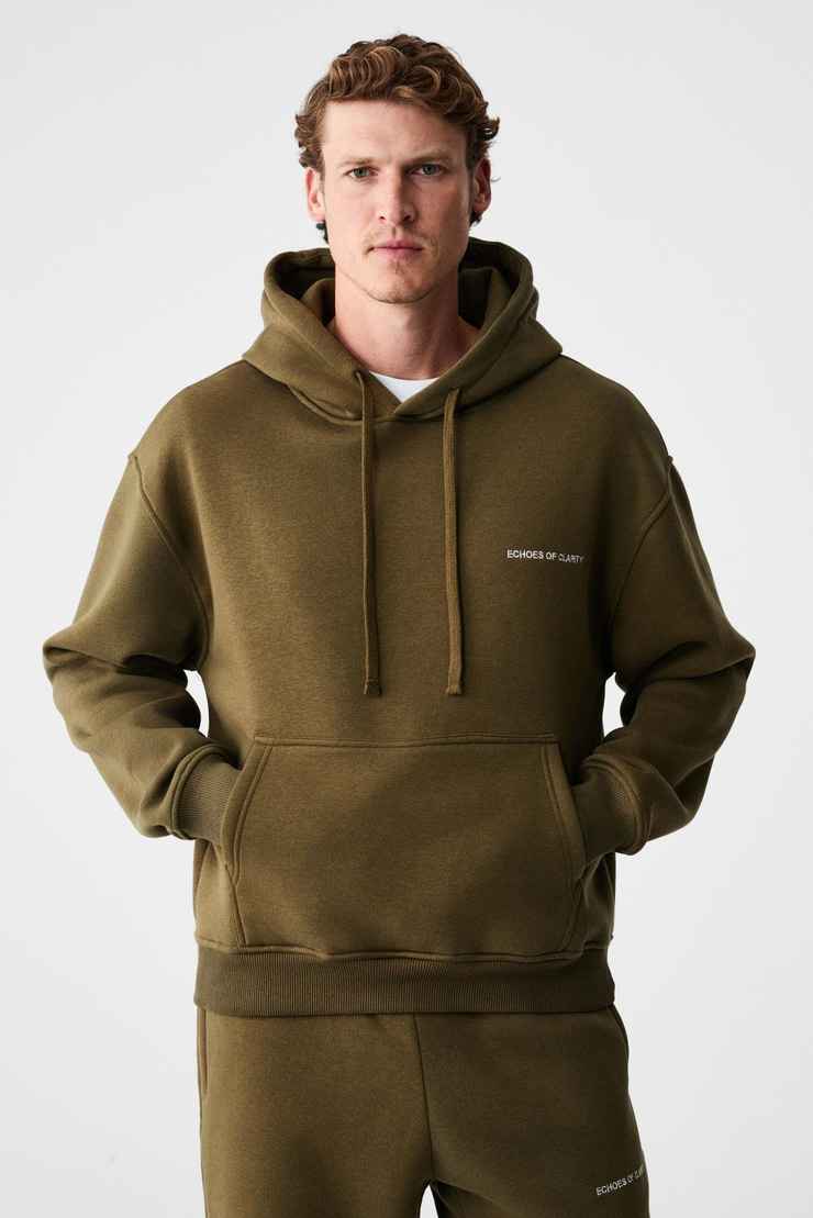 MARSHALLHOODIE Erkek Pamuklu İçi Polarlı Nakışlı Relaxed Haki Eşofman Takımı