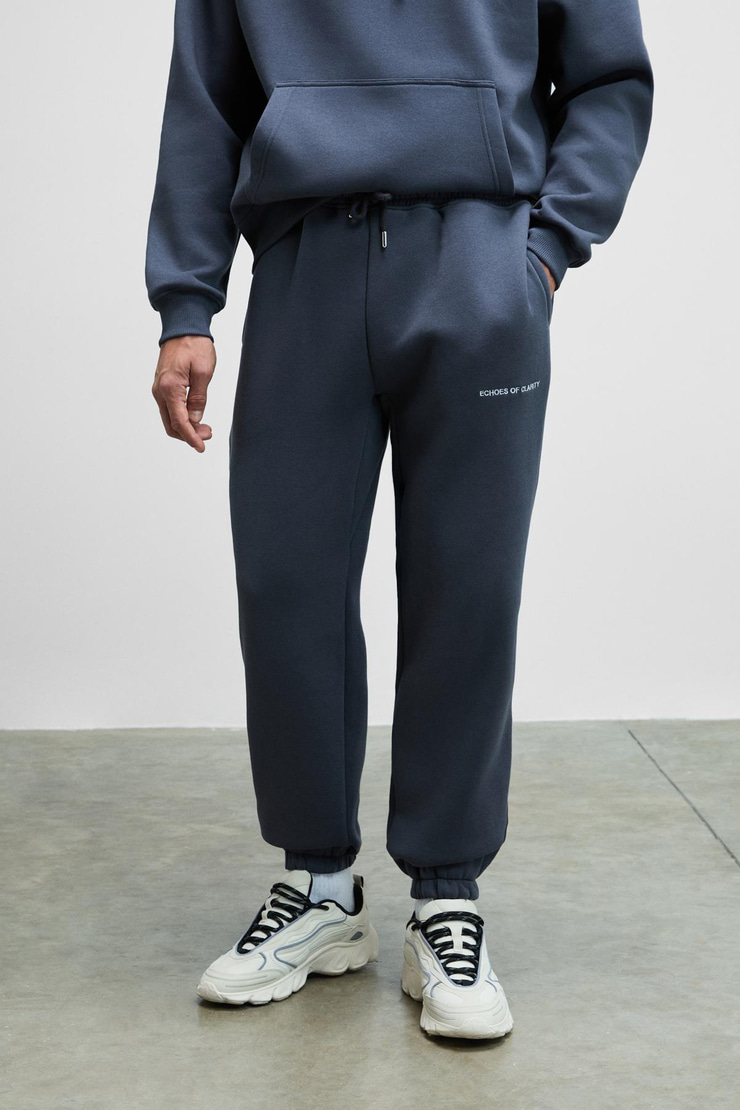 MARSHALLHOODIE Erkek Pamuklu İçi Polarlı Nakışlı Relaxed Koyu Gri Eşofman Takımı