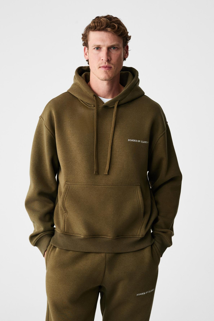 MARSHALLHOODIE Erkek Pamuklu İçi Polarlı Nakışlı Relaxed Haki Eşofman Takımı