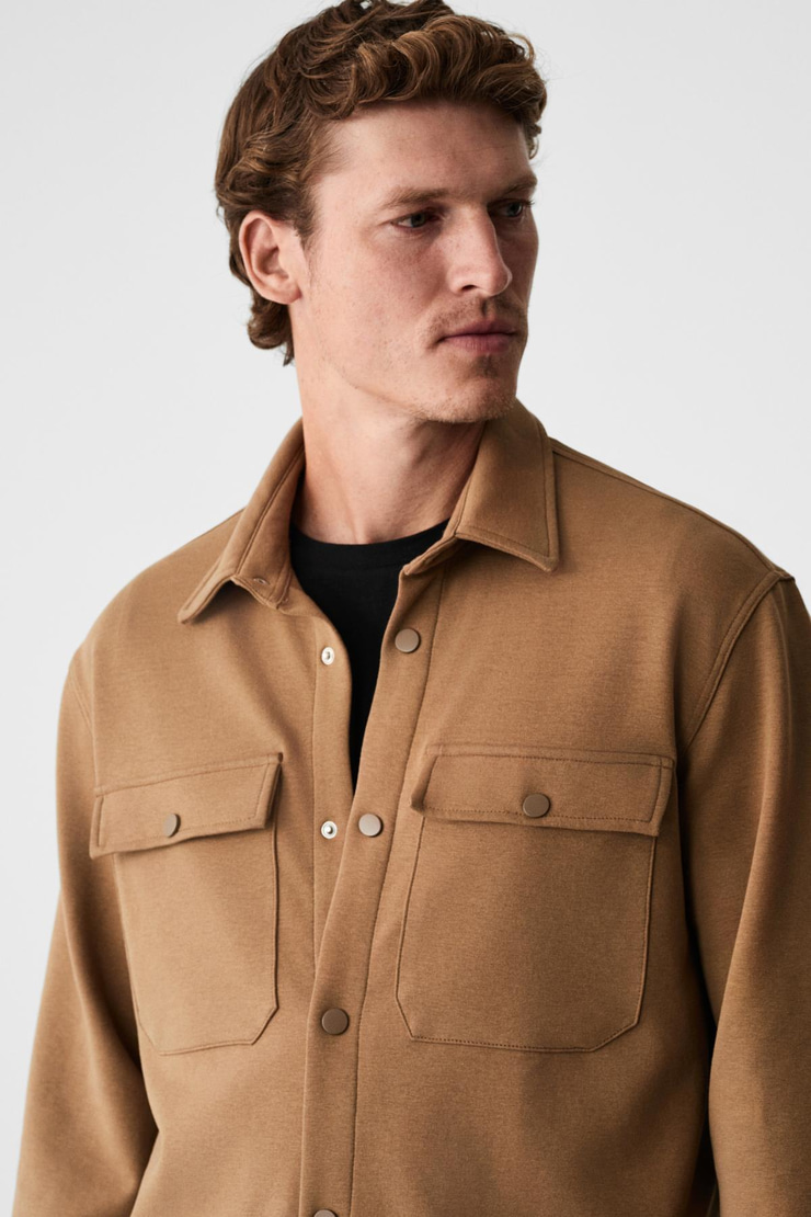 MAZE Erkek Özel Dokulu Kalın Kumaşlı Cepli Çıtçıtlı Açık Vizon Ceket