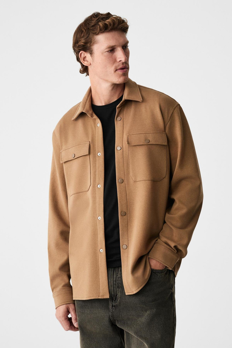 MAZE Erkek Özel Dokulu Kalın Kumaşlı Cepli Çıtçıtlı Açık Vizon Ceket