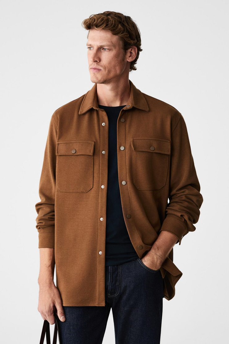 MAZE Erkek Özel Dokulu Kalın Kumaşlı Cepli Çıtçıtlı Koyu Vizon Ceket