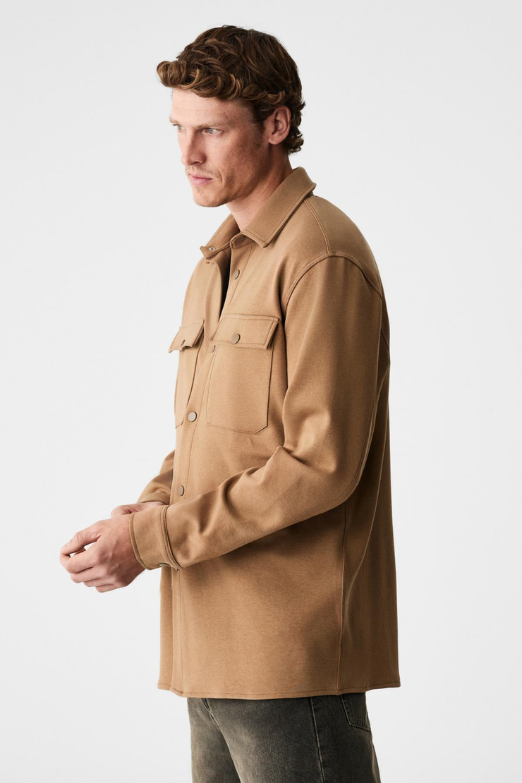 MAZE Erkek Özel Dokulu Kalın Kumaşlı Cepli Çıtçıtlı Açık Vizon Ceket