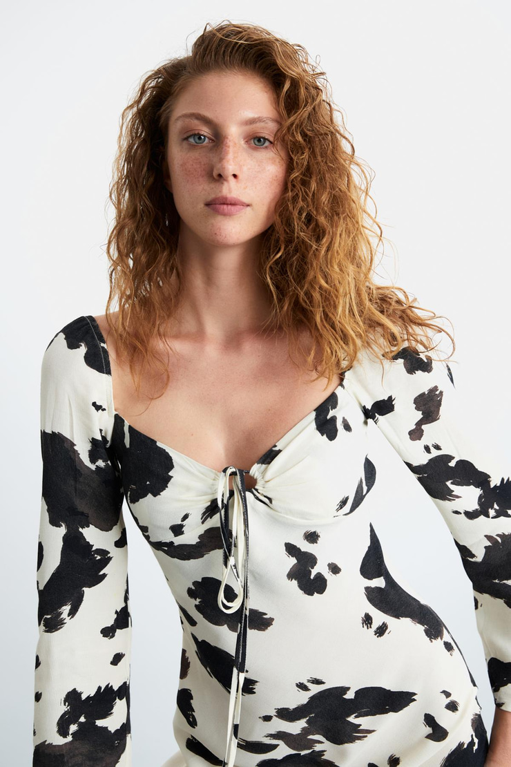 MELENI Kadın Maroken Dokuma Kumaşlı Belden Genişleyen Yakadan bağlamalı Desenli Elbise