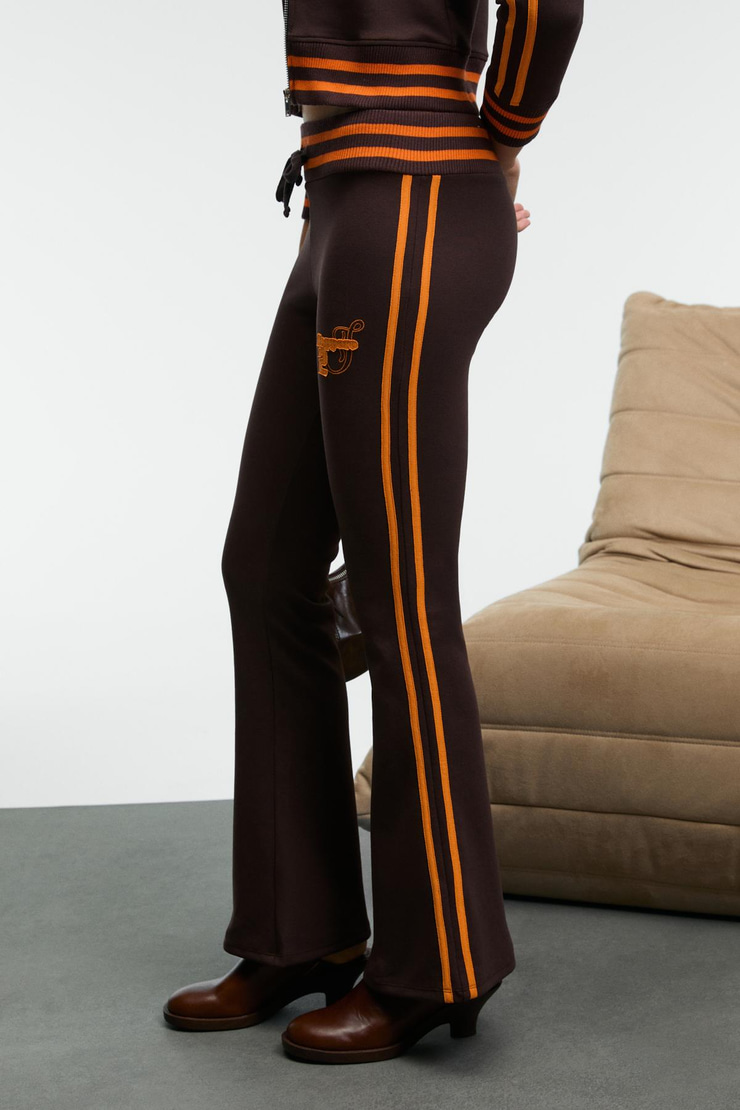 MENTTAQUE Kadın Triko Kemerli Kontrast Biyeli Nakışlı Kahverengi Eşofman Altı