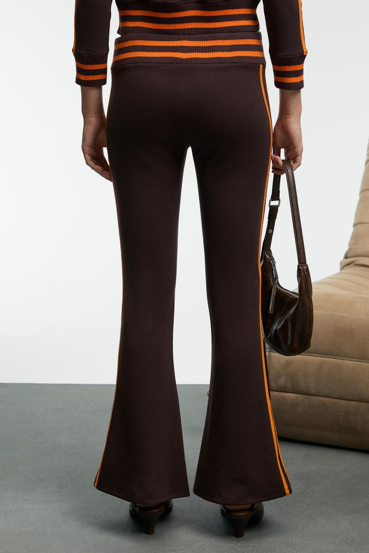 MENTTAQUE Kadın Triko Kemerli Kontrast Biyeli Nakışlı Kahverengi Eşofman Altı