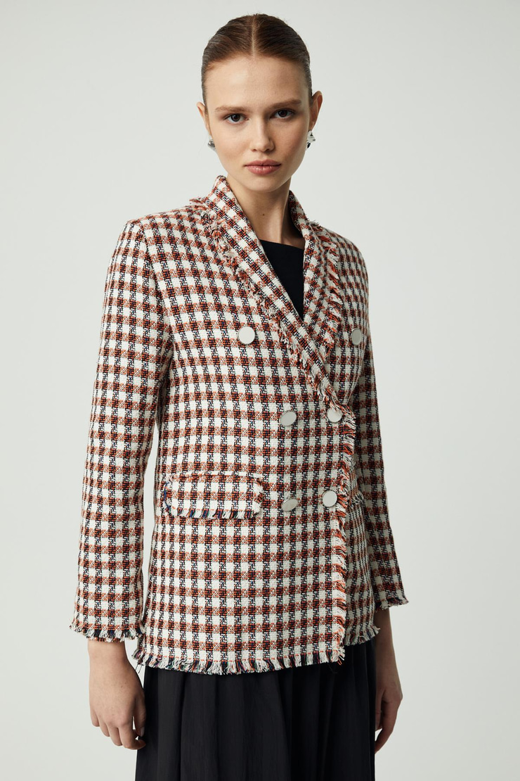 MERAN Kadın Ceket Yaka Uzun Kol Düğme Detaylı Tüvit Turuncu Ceket