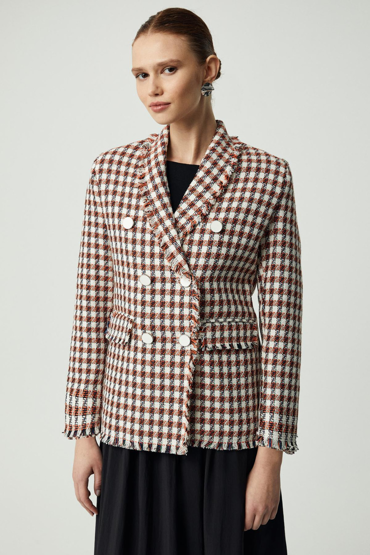 MERAN Kadın Ceket Yaka Uzun Kol Düğme Detaylı Tüvit Turuncu Ceket