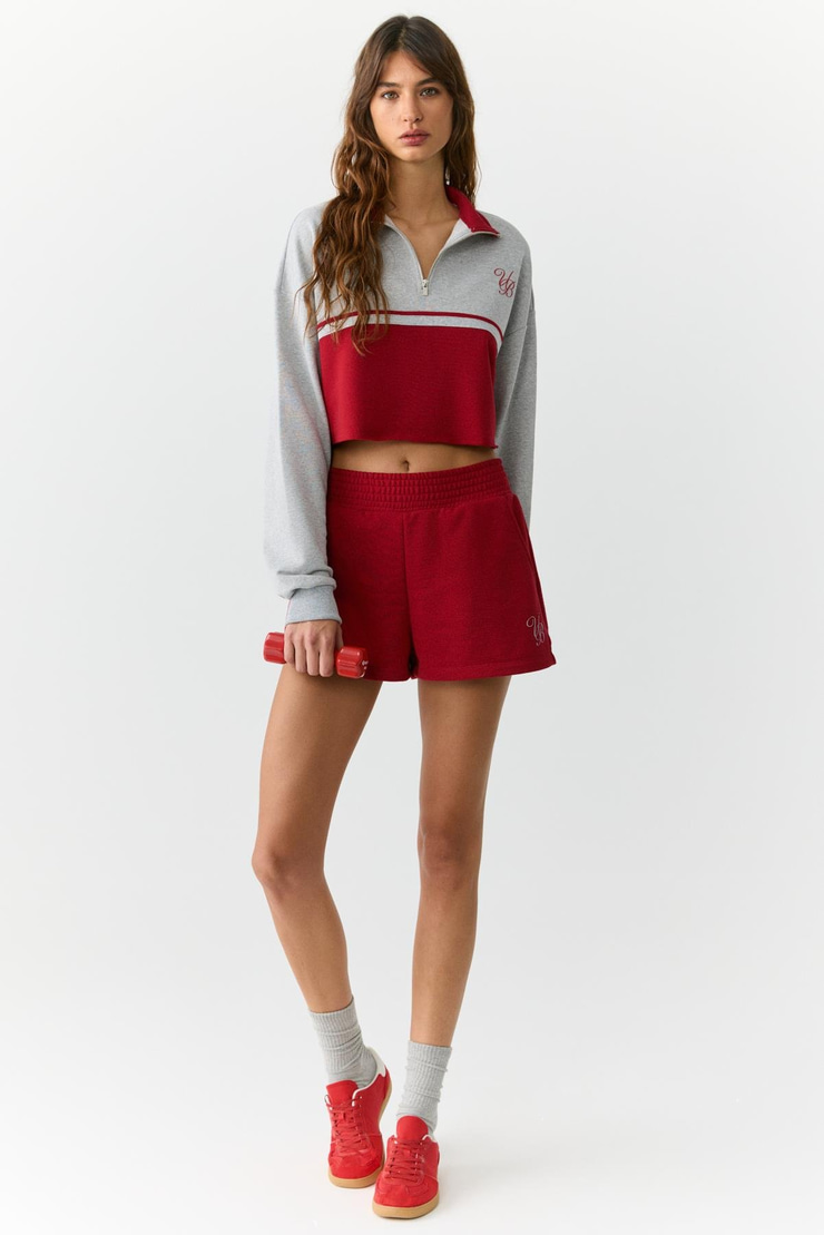 MIKAELA Kadın Dik Yakalı Crop Grimelanj Sweatshirt