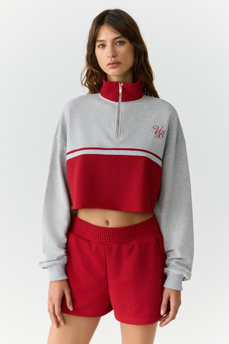 MIKAELA Kadın Dik Yakalı Crop Grimelanj Sweatshirt