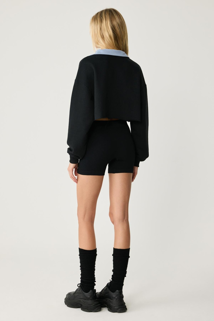 MIKAELA Kadın Dik Yakalı Crop Siyah Sweatshirt