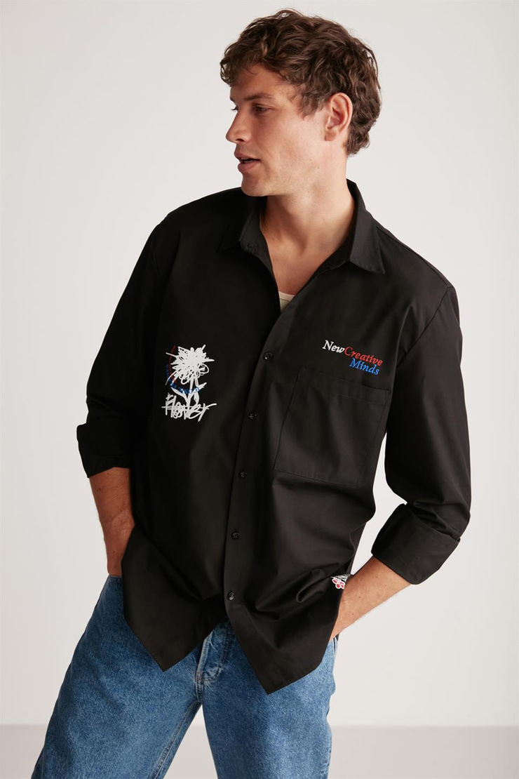 MILTON Poplin Regular Siyah Tekli Gömlek