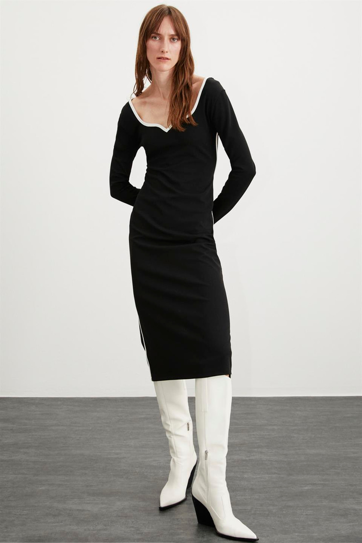 MIRABEL  Slim Siyah Tekli Elbise