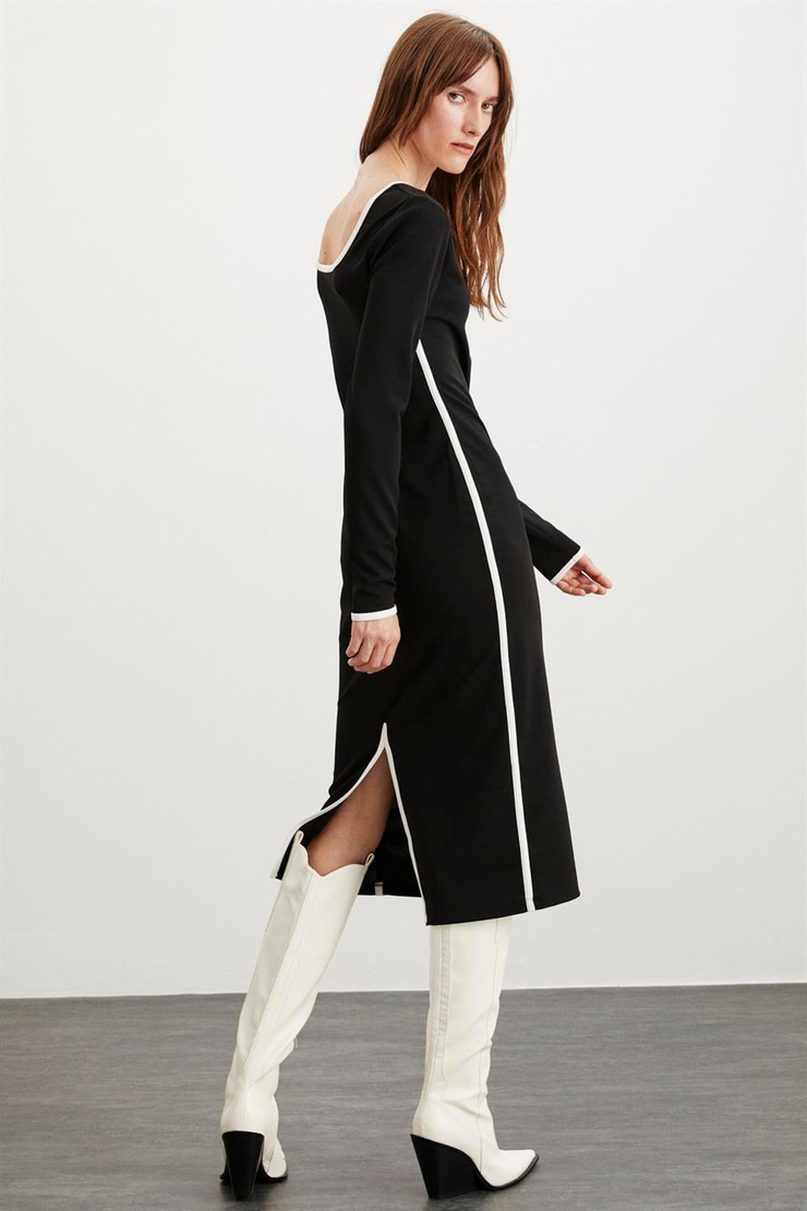 MIRABEL  Slim Siyah Tekli Elbise