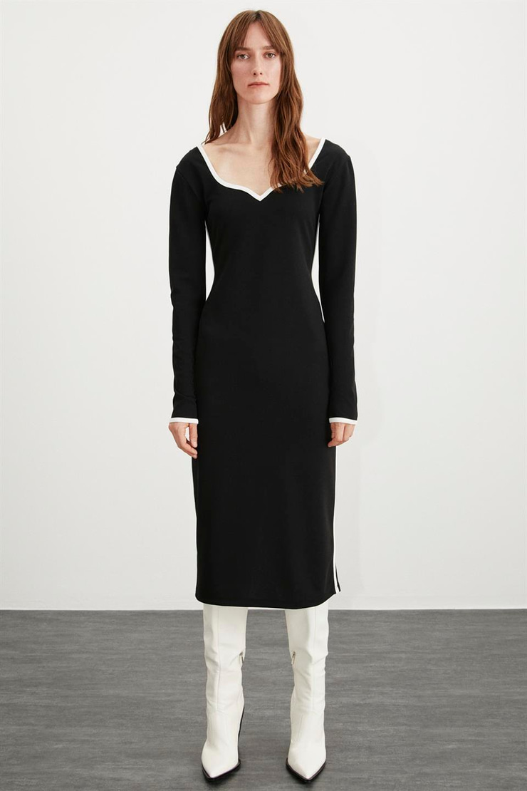 MIRABEL  Slim Siyah Tekli Elbise