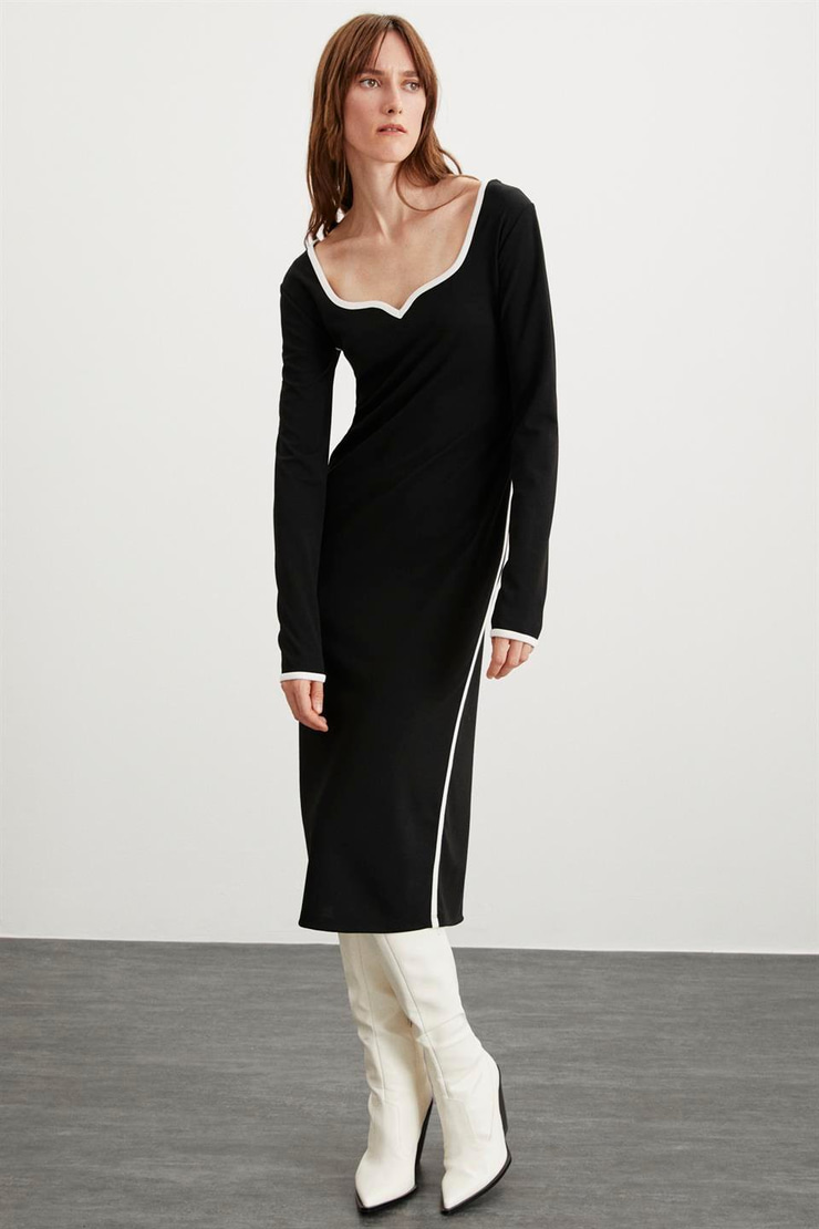 MIRABEL  Slim Siyah Tekli Elbise