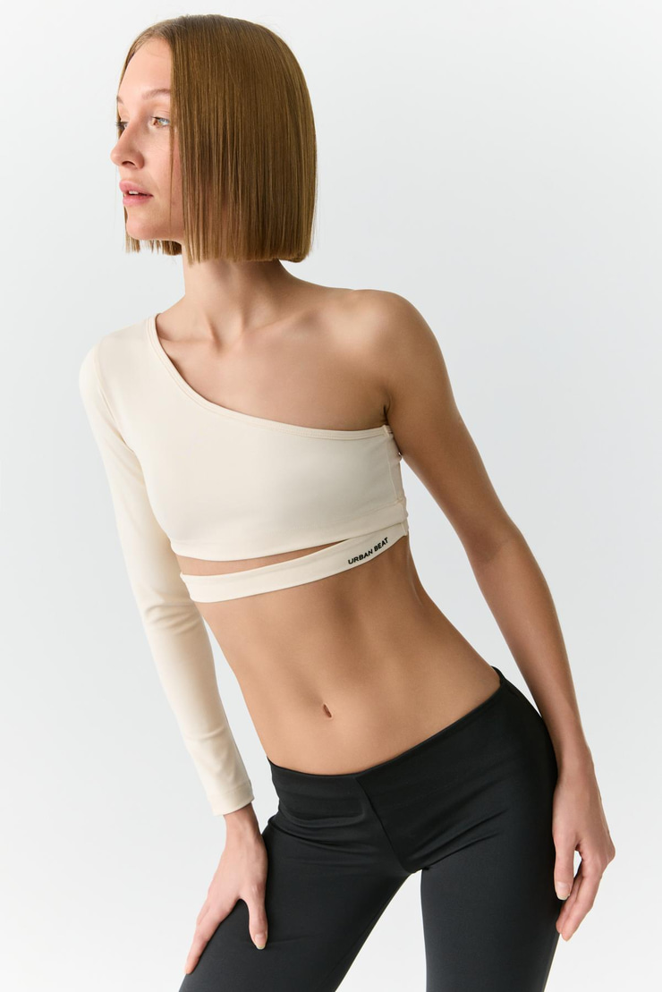 MIYA Kadın Tek Kol Açık Yaka Ekru T-Shirt