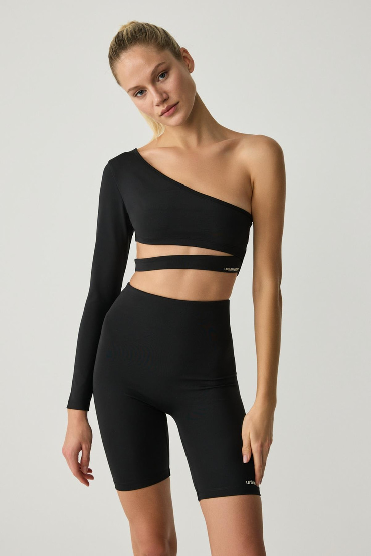 MIYA Kadın Tek Kol Açık Yaka Siyah T-Shirt