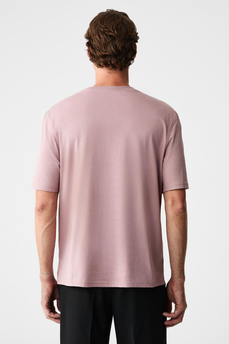 MOCASSIN Erkek %100 Pamuk Baskılı Relaxed Fit Yuvarlak Yaka Kısa Kollu Koyu Pembe T-Shirt