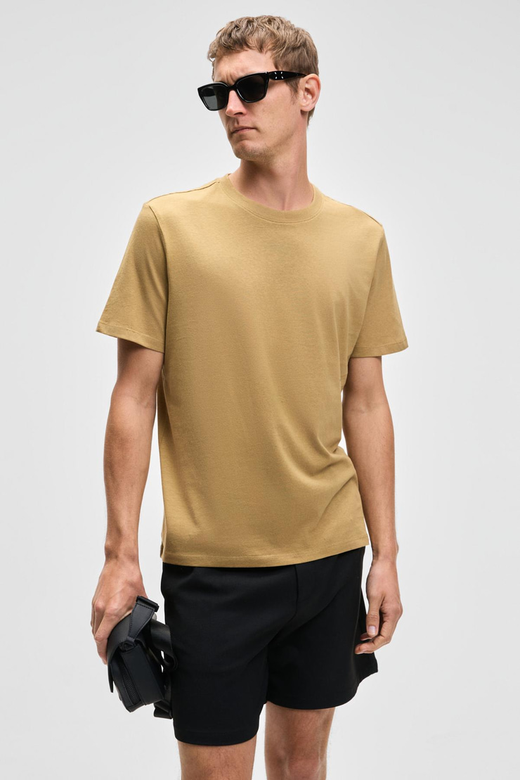 MOCASSIN Erkek %100 Pamuk Baskılı Relaxed Fit Yuvarlak Yaka Kısa Kollu Açık Haki T-Shirt