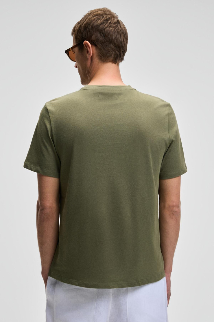 MOCASSIN Erkek %100 Pamuk Baskılı Relaxed Fit Yuvarlak Yaka Kısa Kollu Haki T-Shirt